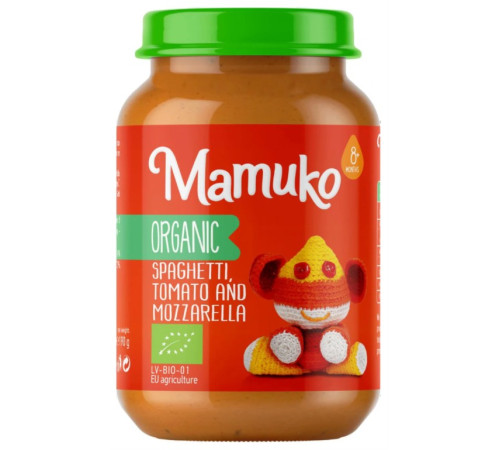  mamuko piure organic spaghetti cu rosii si mozzarella (8 luni+) 190 g.
