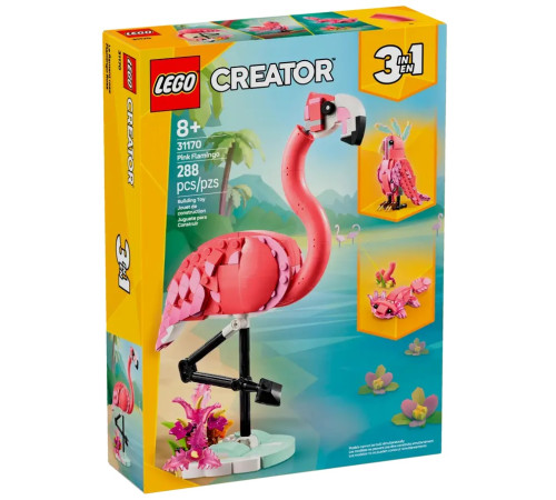 lego creator 31170 constructor 3 în 1 "animale sălbatice: flamingo roz" (288 el.)
