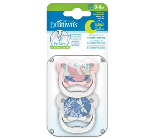 Питание и аксесcуары в Молдове dr.browns pv12007 Набор анатомических пустышек prevent glow (0&ndash;6 м) 2 шт.