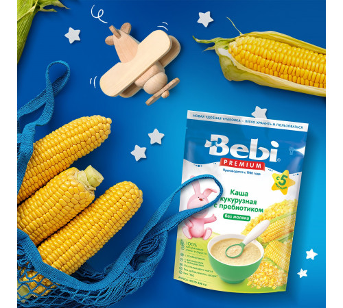 bebi premium terci de porumb fără lapte cu prebiotic (5 m+) 200 gr.