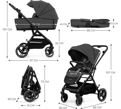 kinderkraft Коляска 2-в-1 yoxi серый