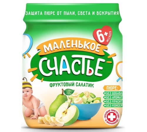 Детское питание в Молдове "Маленькое счастье" Пюре Фруктовый Салатик 90 гр. (6м+)