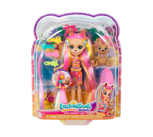 enchantimals htj70 papusa "katrice kangaroo cu animalul de companie cangur"