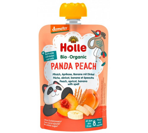 Детское питание в Молдове holle bio organic Пюре "panda peach" Персик-абрикос-банан-спельта (8 м +) 100 гр.