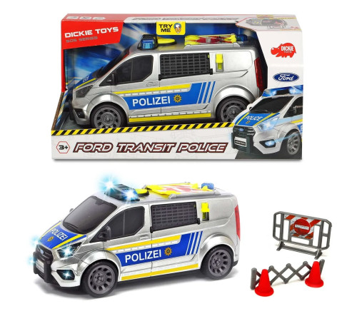 dickie 3715013 mașină de poliție "ford transit" cu lumină și sunet (28 cm.)