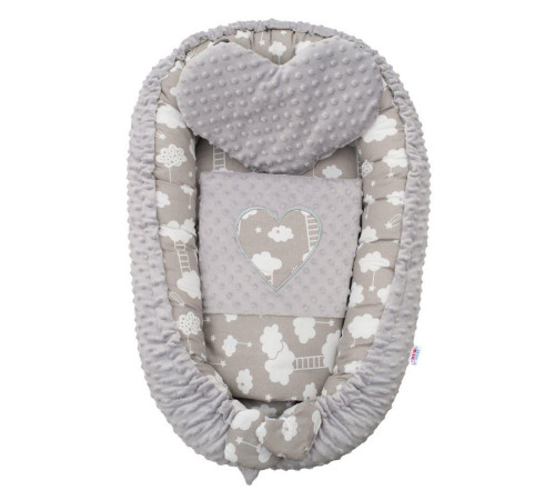 new baby 42796 Кокон с подушкой и покрывалом minky clouds grey