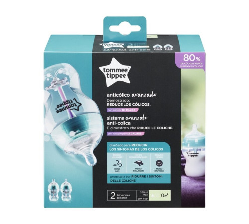 tommee tippee tt0028 set de 2 biberoane "advanced anti-colic"(0 luni+) 2x260 ml.