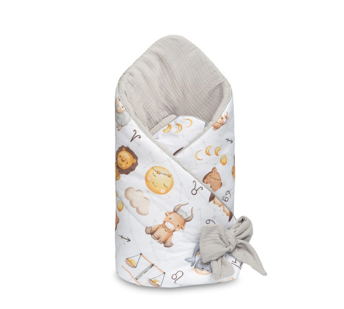 sensillo-70904 plic-păturică din muslin pentru nou-născuți "zodiac" gri 