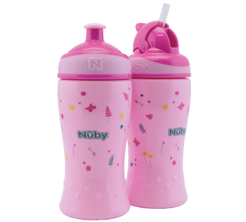  nuby nv04017pink Набор поильников 2 шт."free flow pop-up sipper" 360 мл. (18 м.+)