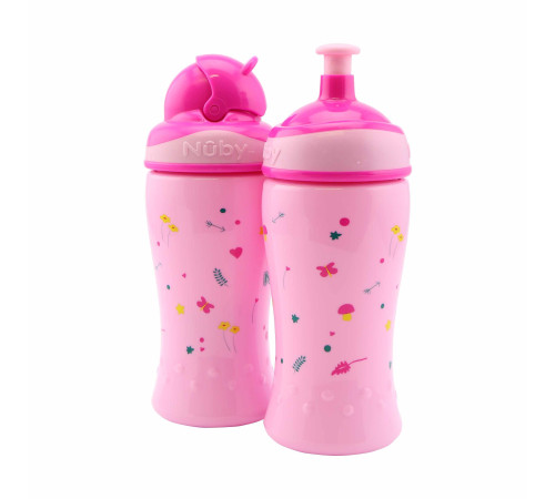 nuby nv04017pink set căni 2 buc."free flow pop-up sipper" 360 ml. (18 luni+)