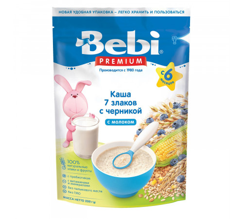 bebi premium Каша молочная 7 злаков с черникой  (6+) 200 гр.