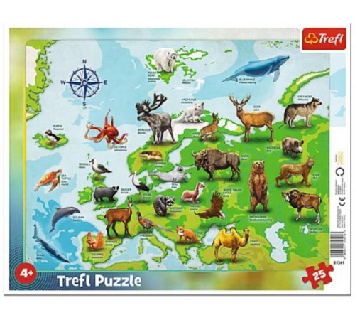 trefl 31341 puzzle "harta europei cu animale" (25 el.)