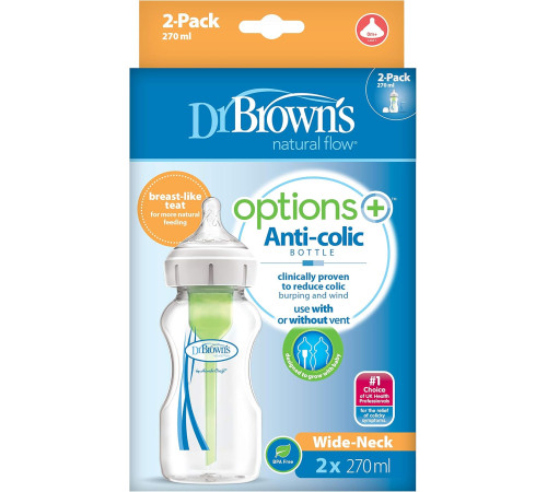 dr.browns wb92600 Набор антиколиковых бутылочек "options +" 270 мл. (0+) 2 шт.