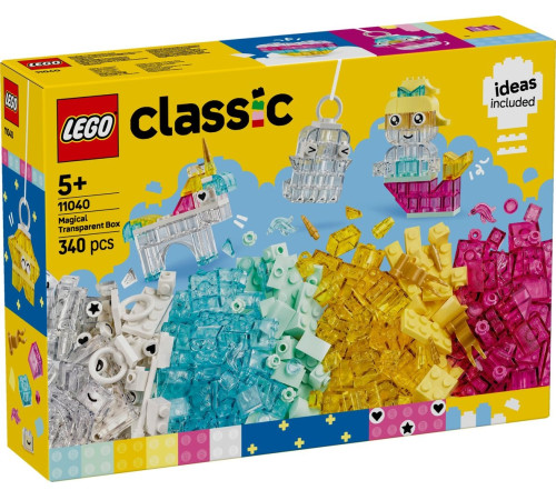 lego classic 11040 constructor "cutie magică cu blocuri transparente" (340 el.)