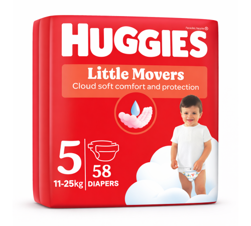  huggies little movers Подгузники 5 (11-25 кг.) 58 шт.