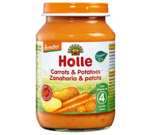 Детское питание в Молдове holle Пюре морковь и картофель (4 мес+) 190 г
