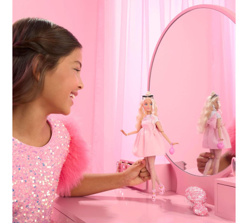 barbie hyv27 papusa "barbie deluxe style" blonda intr-o rochie roz pastel