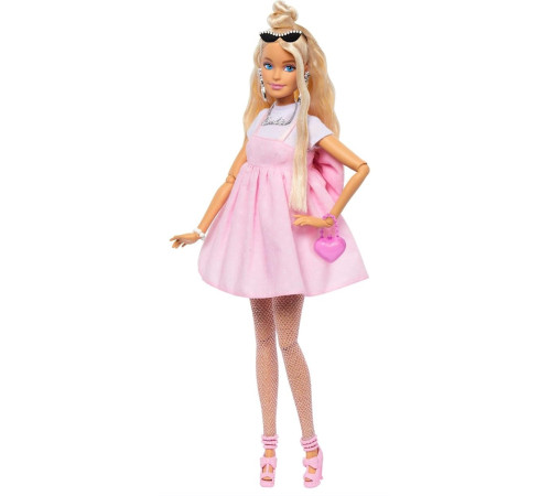 barbie hyv27 papusa "barbie deluxe style" blonda intr-o rochie roz pastel