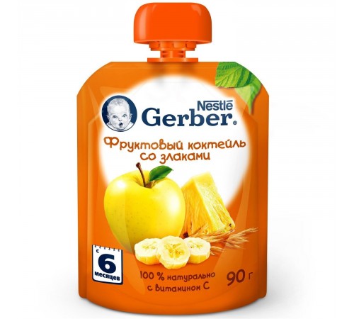Детское питание в Молдове Gerber Пюре «Фруктовый коктейль со злаками» 90 гр. (6+) Детское питание в Молдове gerber Пюре «Фруктовый коктейль со злаками» 90 гр. (6+)
