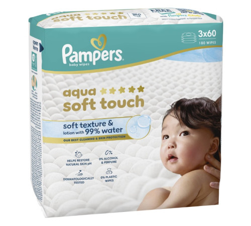 pampers Șervețelele umede aqua soft touch (3x60) 180 buc.