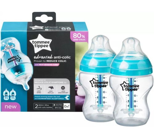 tommee tippee tt0028 set de 2 biberoane "advanced anti-colic"(0 luni+) 2x260 ml.