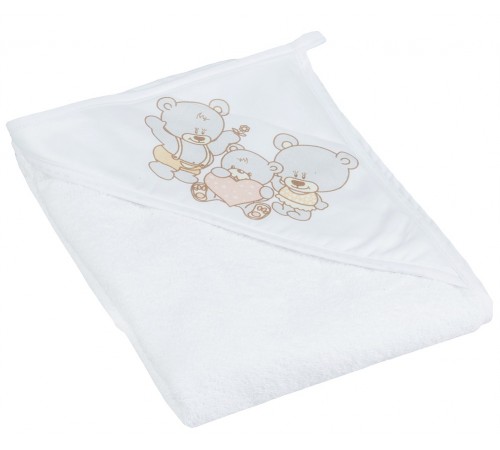 tega baby prosop cu glugă "ursul" ms-015-118 (100х100 cm.) alb