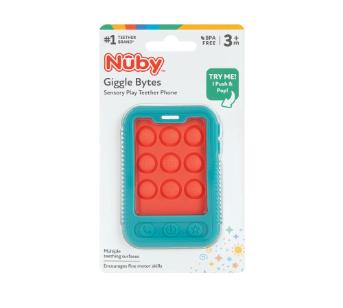 nuby nv06030 Прорезыватель "phone sensory popper teething toy" (3 м+)
