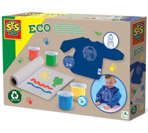 SES Creative 24924S Set de vopsele pentru degete cu șorț  ses creative 24924s set de vopsele pentru degete cu șorț