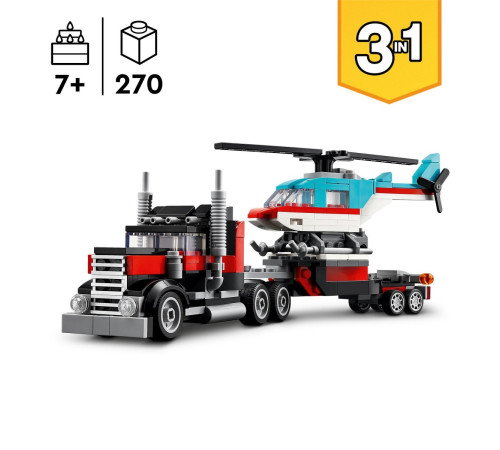 lego creator 31146 constructor 3 în 1 "camion cu platformă cu elicopter" (270 el.)