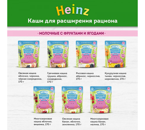 heinz Лакомая кашка овсяная яблоко, черника, чёрная смородина (5m+) 170 гр.
