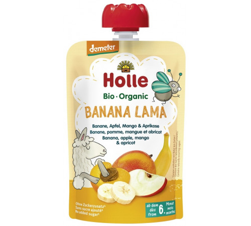 Питание и аксесcуары в Молдове holle bio organic Пюре "banana lama" Банан-яблоко-манго-абрикос (6 м +) 100 гр.