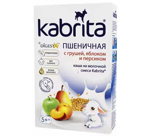  kabrita terci de gr&acirc;u cu lapte de capră, pere, măr și piersici (5 m+) 180 gr.