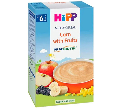 hipp 2953 terci din porumb cu lapte, fructe si prebiotice (6 m+) 250 gr.