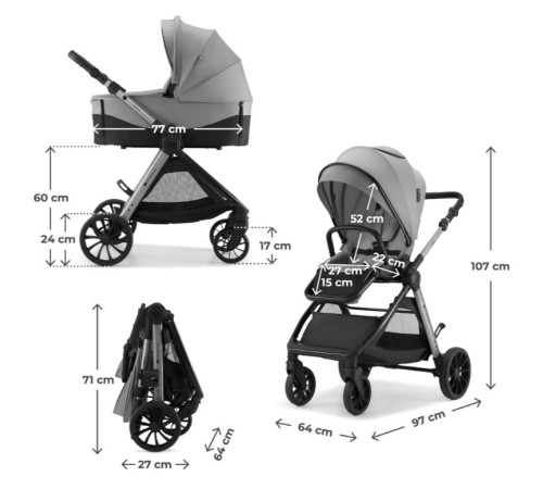 kinderkraft cărucior multifuncțional 2-&icirc;n-1 vesto 2 (gri)