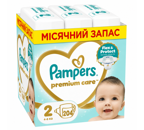 pampers premium care 2 (4-8 кг.) 204 шт.