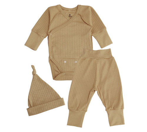 Детская одежда в Молдове minikin 242130356-62 Набор из 3 ед. растущий "simple" (р.56-62) кофейный