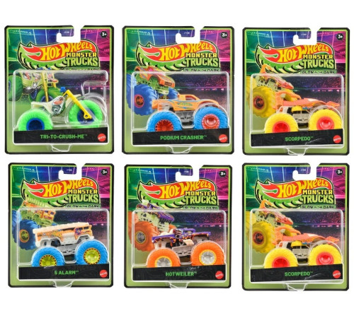 hot wheels jfx08 Машина "monster trucks" светится в темноте (в асс.)