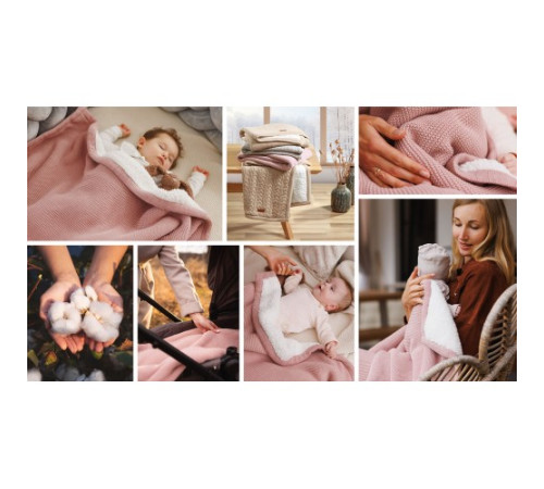 babyono-8145 1659/01 pătură de bumbac cu căptușeală din fleece (75 x 100 cm) roz