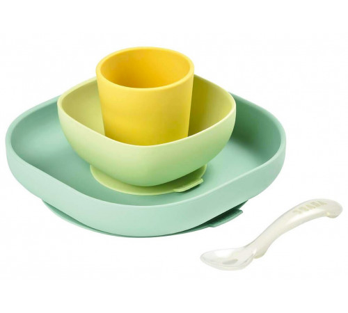  beaba 2675 Набор посуды силикон (4 предмета) жёлтый/зелёный