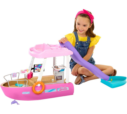 barbie hjv37 set de joacă "barbie dream boat" cu piscină, tobogan și 20 de accesorii