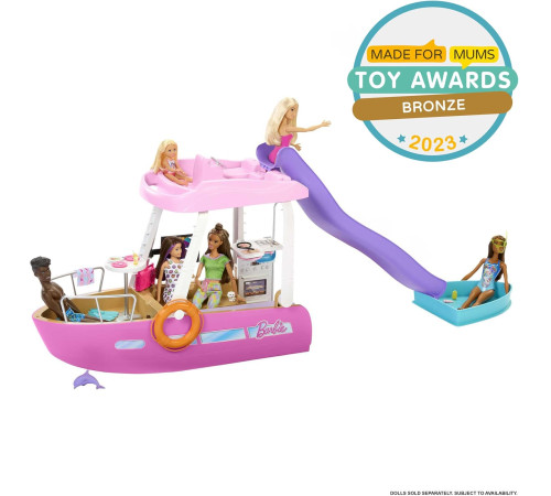 barbie hjv37 set de joacă "barbie dream boat" cu piscină, tobogan și 20 de accesorii