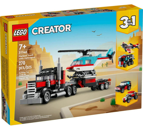  lego creator 31146 constructor 3 în 1 "camion cu platformă cu elicopter" (270 el.)