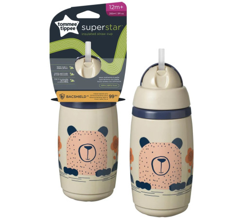 tommee tippee tt0398 cana termica cu pai "superstar" bej (12 m+) 266 ml.