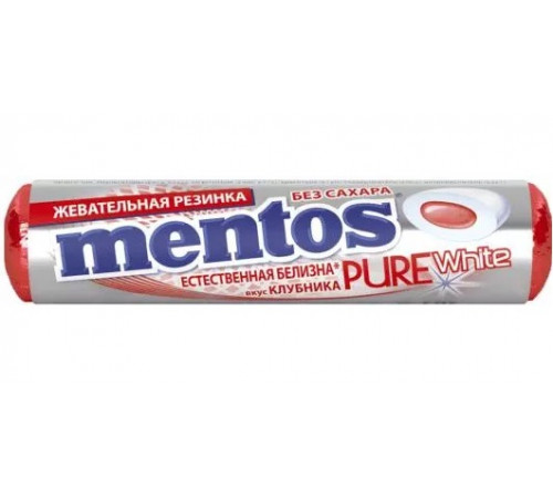  mentos Жевательная резинка pure white "căpșună" (15,5 гр.)