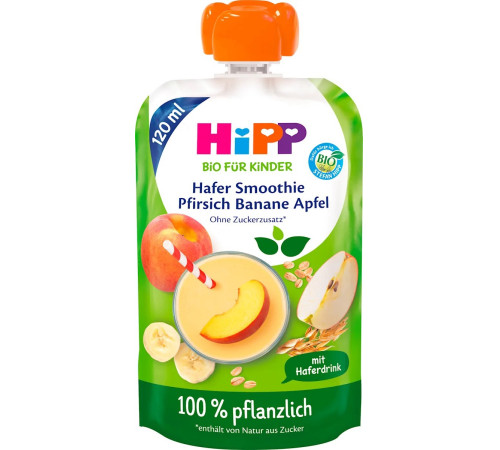 hipp 84007 smoothie piersica-mar-banana cu ovăz (12 luni+) 120 gr. 