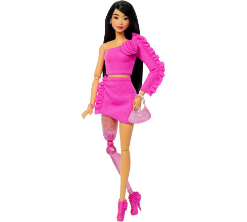 barbie hyv26 papusa cu proteza "barbie deluxe style" bruneta in costum roz