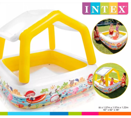 intex 57470 Детский надувной бассейн со съёмной крышей (157 x 157 x 122см.)