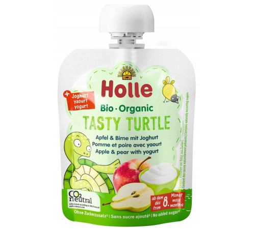 holle bio organic Пюре "tasty turtle" Яблоко-груша-йогурт (8 м +) 85 гр.