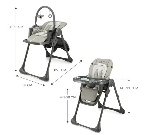 kinderkraft Стульчик для кормления 2в1 tummie серый