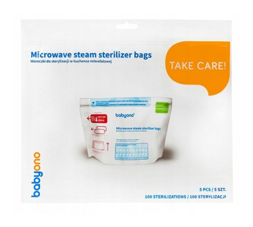  babyono-200 pungi de sterilizare la microunde 1038 (5 buc.) 100 de sterilizări